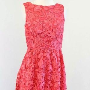 Adrianna Papell Coral Floral Lace Fit and Flare Cocktail Party Dress Size 4